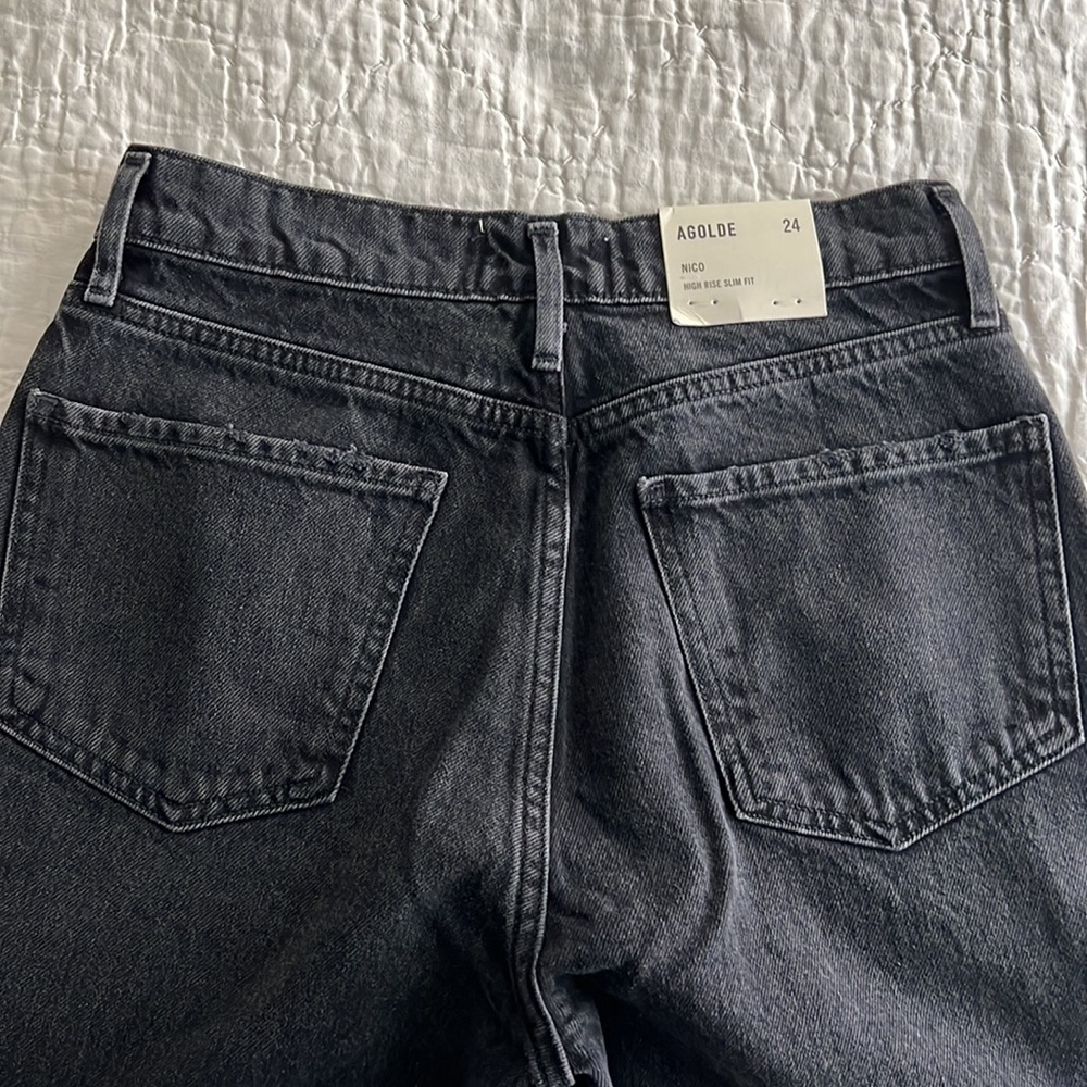 NWT Agolde Black Distressed Nico High Rise Slim Fit Jeans Cassette Wash - Picture 8 of 10